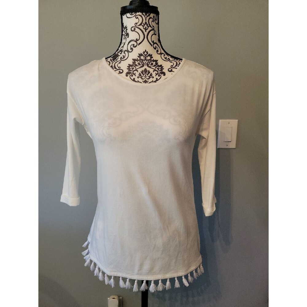Lilly Pulitzer White Knit Top XXS Tassel Hem Cotton Modal Spandex Casual